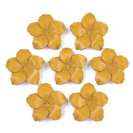 5枚の花びらの環境に優しい牛革ビーズキャップ  花  ゴールド  55~56x58x10mm  穴：1.8mm FIND-T045-40E-1