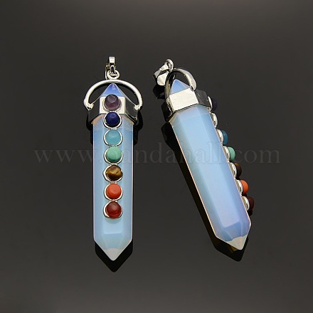 Yoga Chakra Jewelry Platinum Plated Brass Opalite Double Terminated Pointed Big Pendants G-P053-19A-1