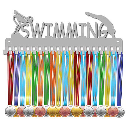 CREATCABIN Swimming Medal Hanger Display Medal Holder Rack Sports Metal Hanging Athlete Awards Iron Wall Mount Decor with 20 Hooks for Home Badge Race Gymnastics Dancing Marathon Silver 15.7x5.7Inch ODIS-WH0037-097-1