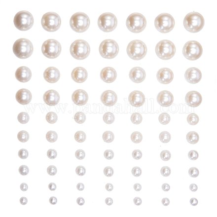 ABSプラスチックパール調カボション  水転写  半円  乳白色  4~10mm  カード：10x20センチメートル OACR-S019-01-1