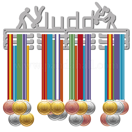 Creatcabin judo porta medaglie in metallo medaglia display gancio rack sport atleta premi rack wall mount decor frame caso vincitore regali per la gara ginnastica corridore da corsa argento 15.7 x 5.9 pollice ODIS-WH0023-070-1