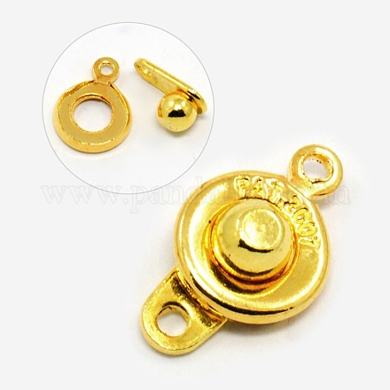 金色のトーン真鍮のスナップ留め金  約9 mm幅  長さ16mm  穴：1.2mm X-KK298-G-1