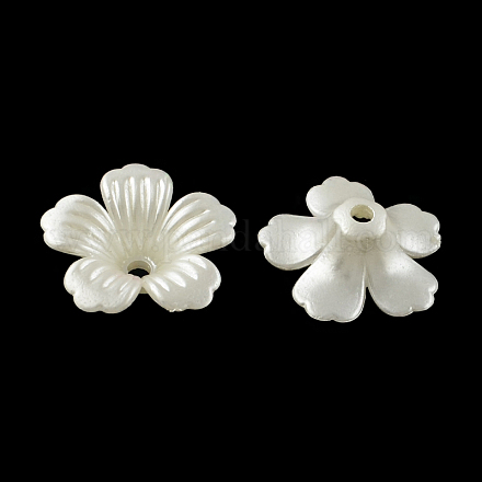 5-Petal Flower ABS Plastic Imitation Pearl Bead Caps OACR-R016-17-1