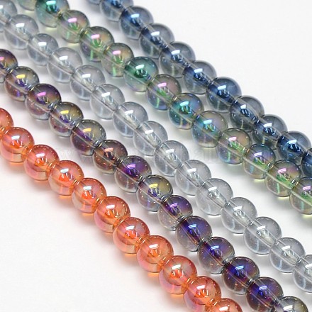 Chapelets de perles rondes en verre cristal électrolytique EGLA-F037-6mm-A-1