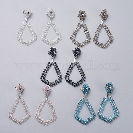 Electroplate Glass Faceted Beads Ear Studs EJEW-JE03815-1