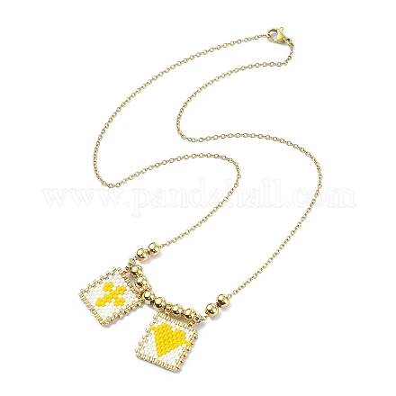 Rectangle avec croix et coeur collier pendentif en perles de rocaille de verre NJEW-MZ00015-01-1
