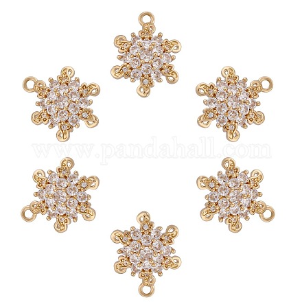 6 Pieces Snowflake Clear Cubic Zirconia Charm Pendant Brass Flower Charm Long-Lasting Plated Pendant for Jewelry Necklace Bracelet Earring Making Crafts JX408A-1