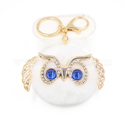 Cute Pompom Fluffy Owl Pendant Keychain KEYC-PW0008-007G-01-1
