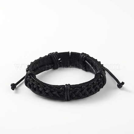Adjustable Unisex Cowhide Cord Bracelets BJEW-L544-12A-1