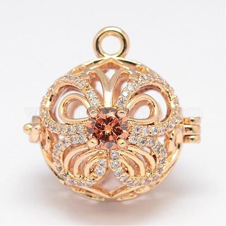 Real 18K Gold Plated Hollow Brass Cage Pendants KK-F0325-03G-1
