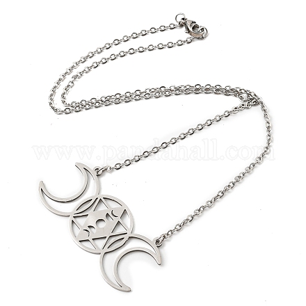 201 collier pendentif déesse triple lune en acier inoxydable avec chaînes forçat NJEW-Q317-36P-1