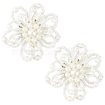 FINGERINSPIRE 1 Pair Pearl Flower Shoe Clips White Beaded Imitation Pearl Shoe Buckle Detachable Shining Shoe Decoration Charms for Bridal Shoes FIND-FG0002-02-1