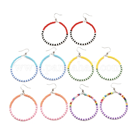 Красочные стеклянные бусины большое кольцо висячие серьги для девочек женщин EJEW-JE04653-1