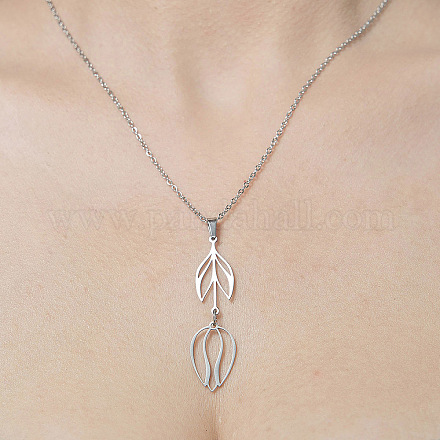 201 Stainless Steel Hollow Tulip Pendant Necklace NJEW-OY001-57-1