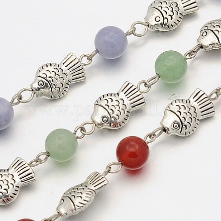 Handmade Tibetan Style Fish Pendant Chains for Necklaces Bracelets Making AJEW-JB00093-1