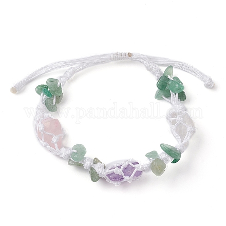 Braccialetti con perline intrecciate con pepite di avventurina verde e cristallo di quarzo naturale tinto BJEW-TA00405-1