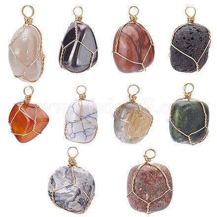 Pandahall elite 10pcs 10 pendentifs de pierres précieuses mélangées naturelles de style G-PH0001-68-1