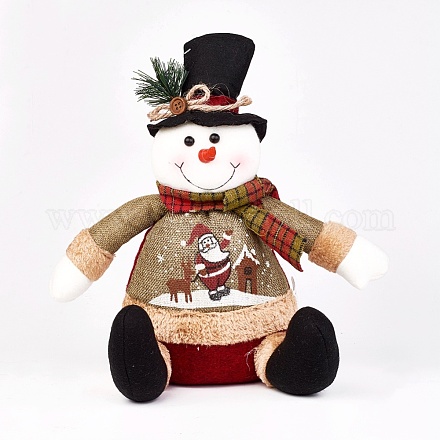 座っている姿勢の人形のクリスマスの装飾  雪だるま  ホワイト  280x200x150mm AJEW-E031-B01-1