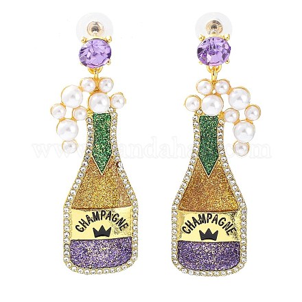 Carnival Theme Glitter Zinc Alloy Champagne Winebottle Dangle Stud Earrings EJEW-D087-06G-1