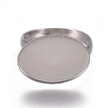 304ステンレス製フィンガー指輪のコンポーネント  パッドリングベースパーツ  オーバル  ステンレス鋼色  トレイ：18.5x13.5mm  サイズ7  17.5mm X-STAS-E482-26P-1