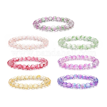 7Pcs 7 Color Bling Glass Round Beaded Stretch Bracelets Set for Women BJEW-JB08993-1