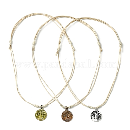3-teiliges Halsketten-Set mit Lebensbaum-Anhänger und Emaille-Legierung in 3 Farben NJEW-JN04520-1