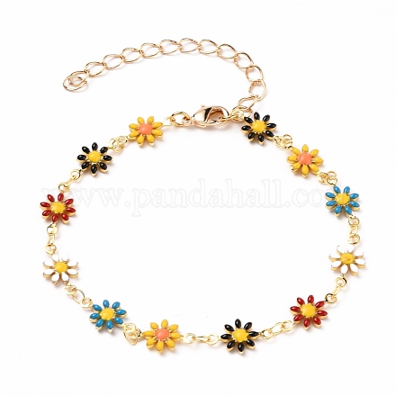 Bracelets à maillons en émail fleur en laiton doré BJEW-JB05664-01-1