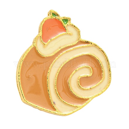 食べ物をテーマにしたエナメルピン  バックパックの服のための黄金の合金のブローチ  イチゴのロールケーキ  食べ物  21.5x23x1.5mm JEWB-H011-03G-10-1