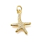 Brass Micro Pave Clear Cubic Zirconia Pendants, Starfish Charms, with Jump Ring, Rack Plating, Long-Lasting Plated, Lead Free & Cadmium Free, Real 18K Gold Plated, 19.5x15.5x2mm, Hole: 3mm