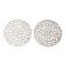 Long-Lasting Plated Brass Connector Charms, Etched Metal Embellishments, Flat Round with Flower, Platinum, 30x0.3mm, Hole: 1.5mm