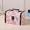 Retro Printed Imitation Leather Jewelry Storage Boxs with Handle, for Necklaces Rings Earrings, Rectangle, Pink, 18x15x11cm