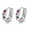Brass Hoop Earrings, with Glass, Oval, Real Platinum Plated, 13.5x4.5x12mm