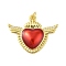 Rack Plating Brass Enamel Pendants, with Jump Ring Cubic Zirconia, Cadmium Free & Lead Free, Heart with Wing Charm, FireBrick, 24x31x4.5mm, Hole: 3mm