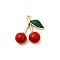 Brass Enamel Pendants, Cherry Charm, Light Gold, 16.5x16.5x5mm, Hole: 1.2mm