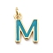 Rack Plating Brass Pendants, with Enamel and Jump Ring, Cadmium Free & Lead Free, Long-Lasting Plated, Real 18K Gold Plated, Letter, Letter M, 11.5x9x1mm, Hole: 2.5mm