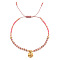 Natural Rhodonite Braided Bead Bracelet, Adjustable Bracelet with Flat Round Charms,