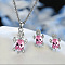 Tortoise Alloy Rhinestone & Glass Pendant Necklaces & Stud Earrings Sets, Platinum, Hot Pink, 450mm