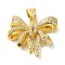 Brass Micro Pave Clear Cubic Zirconia Pendants, Bowknot, Real 16K Gold Plated, 18x21.5x6mm, Hole: 4.5x4mm