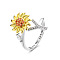 Adjustable Brass Rhinestone Rotating Cuff Rings, Letter & Sunflower, with Word You are My Sunshine, Fidget Spinner Ring for Calming Worry Meditation, Platinum & Light Gold, Letter Y, Inner Diameter: 15~20mm