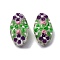 Handmade Lampwork Beads, Oval with Flower, Purple, 28.5x15.5x11mm, Hole: 2.5mm
