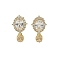 Oval Brass Micro Pave Clear Cubic Zirconia Stud Earring Findings, Real 14K Gold Plated, 21.5x11mm, Hole: 1.2mm, Pin: 10x1mm