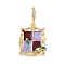 Brass Enamel Pendants, with Clear Cubic Zirconia, Rectangle Charm, Real 18K Gold Plated, 25.5x19.5x6mm, Hole: 6x4mm