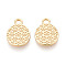 Alloy Pendants, Flat Round with Flower Pattern, Cadmium Free & Lead Free, Matte Gold Color, 15.5x12x2mm, Hole: 2mm