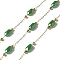 316 Surgical Stainless Steel Link Chains, with Steel and Glass Beads, Soldered, Real 18K Gold Plated, Dark Sea Green, 2.5x1x0.5mm, about 16.40 Feet(5m)/Roll