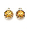 K5 Glass Pendants, Flat Round, Faceted, with Alloy Findings, Light Gold, Goldenrod, 17~17.7x14x5.2~6mm, Hole: 2mm