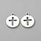 Tibetan Style Zinc Alloy Pendants, Flat Round with Cross, Antique Silver, 17.5x14.5x1.5mm, Hole: 1.5mm