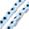 Handmade Evil Eye Lampwork Beads Strands, Square, White, 7.5~8x7.5~8x3mm, Hole: 0.6mm, about 48pcs/strand, 14.37~14.53''(36.5~36.9cm)