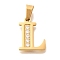 Ion Plating(IP) 304 Stainless Steel Rhinestone Pendants, Letter L, 17~19x10.5~18x2mm, Hole: 6.5x3.5mm