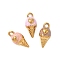 304 Stainless Steel Enamel Pendants, Ion Plating(IP), Golden, Shell Shape, 17x8x8mm, Hole: 1.6mm