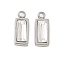 304 Stainless Steel Charm, with Glass, Rectangle, Clear, 11x4.5x3.5mm, Hole: 1.4mm